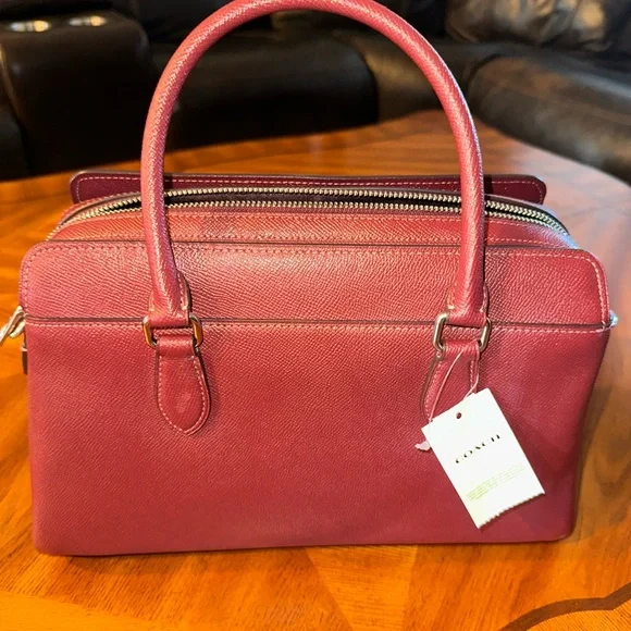 Coach Red Leather Satchel with Signature Design - Picture 6 of 12